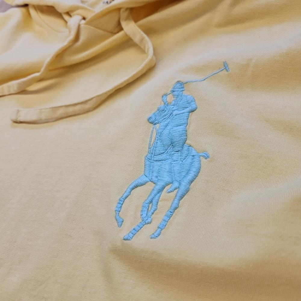 Polo Ralph Lauren Shirt Mens Small Yellow Hooded Big Pony Long Sleeve Spell Out - Picture 7 of 9